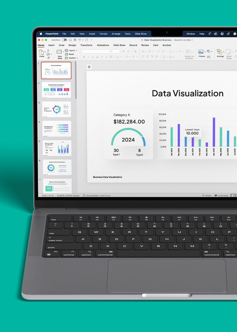 Screenshot data visualization presentation templates designed by BrandWork Digital